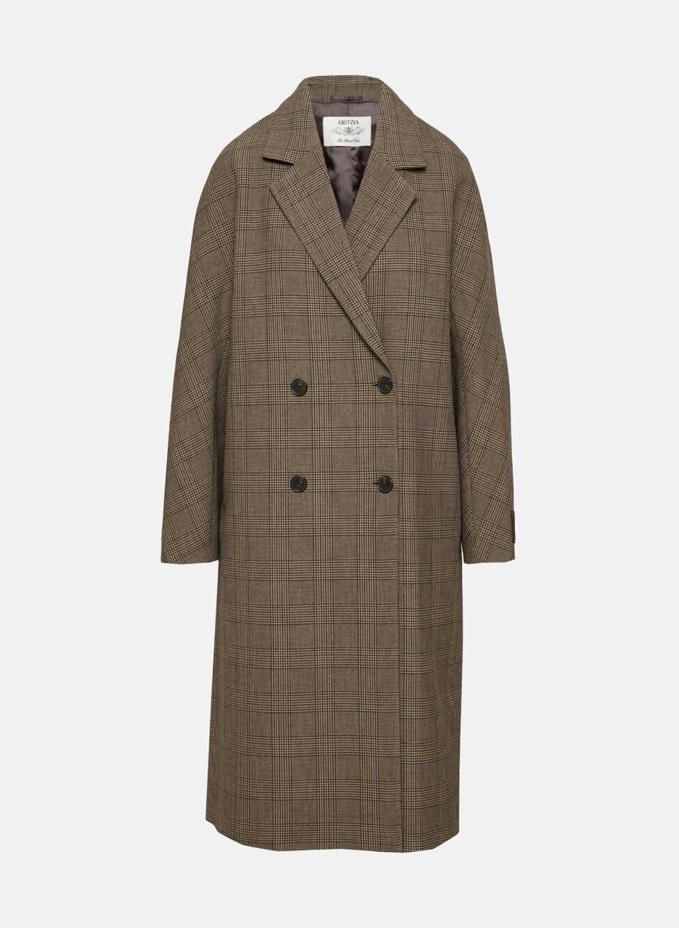 Aritzia The Slouch Brown Plaid Double-Breasted Long Coat- Sm NWT